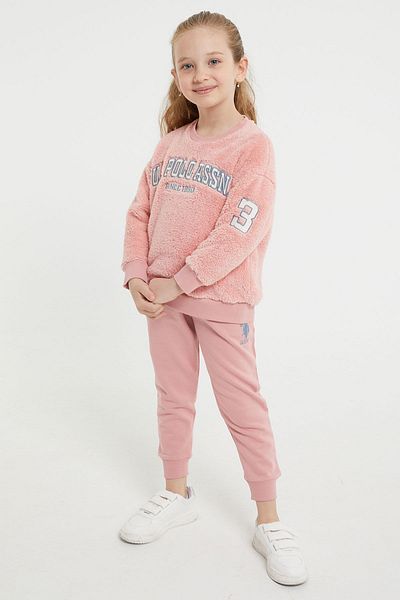 U.S. Polo Assn. Σετ αθλητικής φόρμας με άδεια βελούδινη ρετρό ροζ για κορίτσια Crew λαιμόκοψη