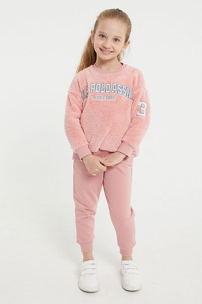 U.S. Polo Assn. Σετ αθλητικής φόρμας με άδεια βελούδινη ρετρό ροζ για κορίτσια Crew λαιμόκοψη