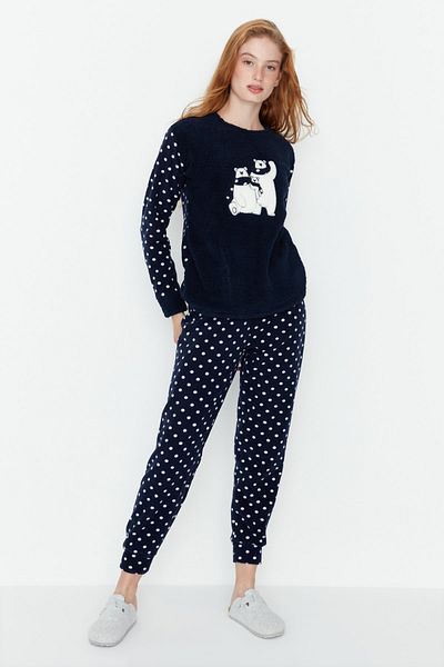 Trendyol Collection Navy Embroidered Plush Winter Knitted Pajamas Set Thmaw21Pt0665