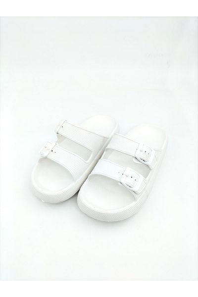 Apella Λευκές παντόφλες Unisex με διπλή πόρπη Eva