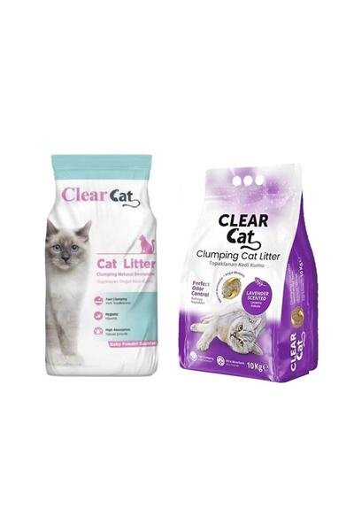 Clear Cat Clearcat Lavantalı Kedi Kumu Ince 10 Lt Pudralı Bentonit Kedi Kumu Ince 10 Lt