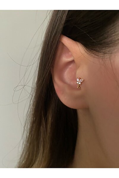 GessoJewellery Kadın Pembe Taşlı Kelebek Halka Tragus Piercing