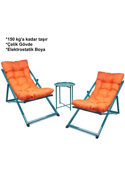 HASTUNÇ Minderli Katlanır Şezlong Seti (İkili) - Bahçe, Balkon, Teras ve Plaj...
