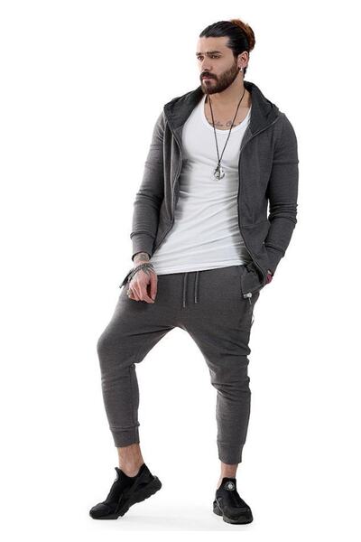 CAPOTRIO Men's Hooded Shalwar Tracksuit Set Gray