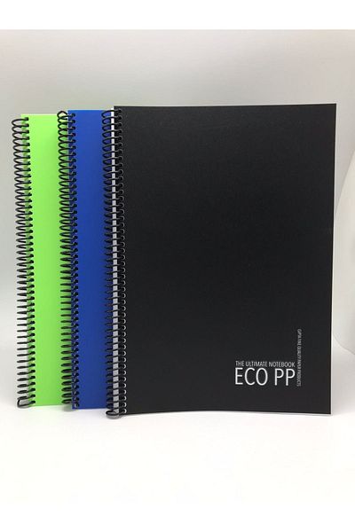Gıpta Eco PP Spiral PP Cover Notebook A4 120 Sheets Checkered 3 Pieces