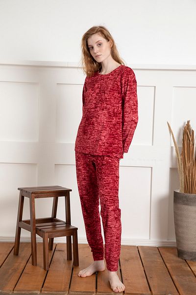 Siyah İnci Red Velvet Pajama Set