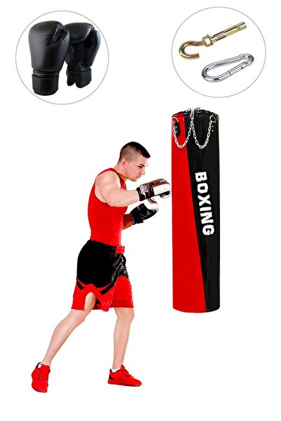 Spor Byfit 100 Cm X 30 Cm Kırmızı-siyah Boks Torbası + Boks Eldiveni + Tavan ...