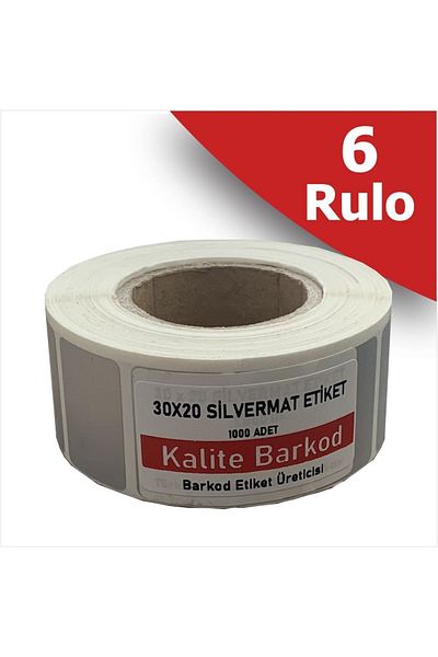 Kalite Barkod ملصق فضي مقاس 30x20| 6 لفات من ملصقات الحديد المعدنية