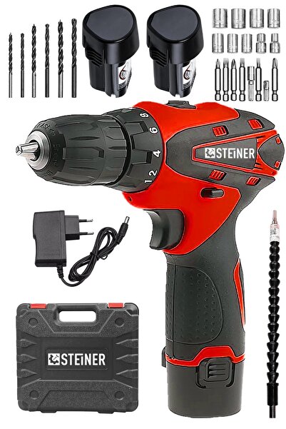 STEİNER Alman Titan 36 V Sjs Çift Metal Şanzuman Çift Akülü Şarjlı Vidalama Matkap + 24 Parça Set