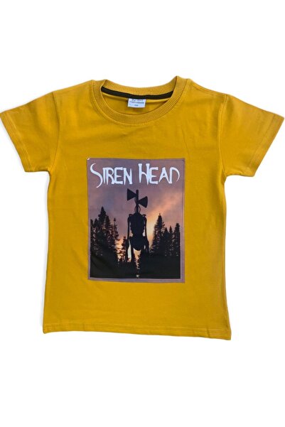 BY-GRİ تي شيرت للأولاد مزين برأس صفارة الإنذار