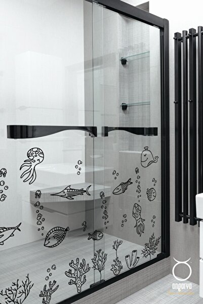 ANGARYA Minimal Stil, Dekoratif Balıklar Ve Deniz Bitkileri, Banyo, Duşakabin...