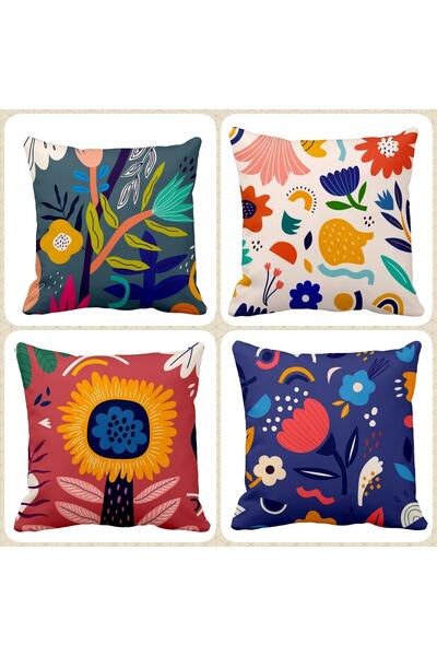 QueenHome Set de 4 huse de pernă cu model de floare de lună imprimat pe o sin...