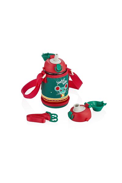 Uzspace Children's Covered Tritan Water Bottle with 2 Separated Lids and Straw 480ml
