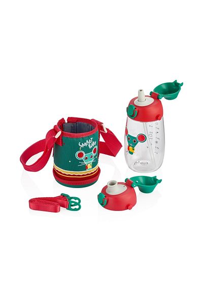 Uzspace Children's Covered Tritan Water Bottle with 2 Separated Lids and Straw 480ml