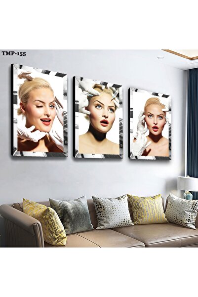 Zevahir Mobilya Dekorasyon Gümüş Aynalı Pleksi Çerçeveli Kuaför Üçlü Mdf Tabl...