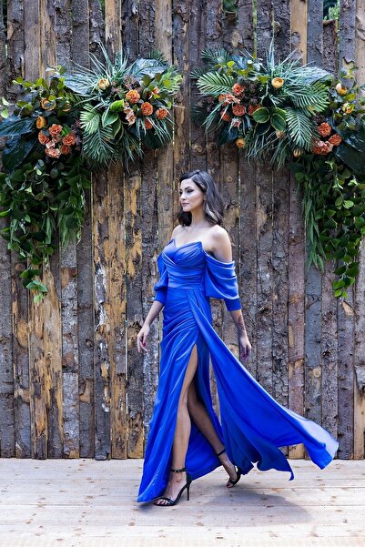 SpringStore Saks Balloon Sleeve Satin Evening Dress