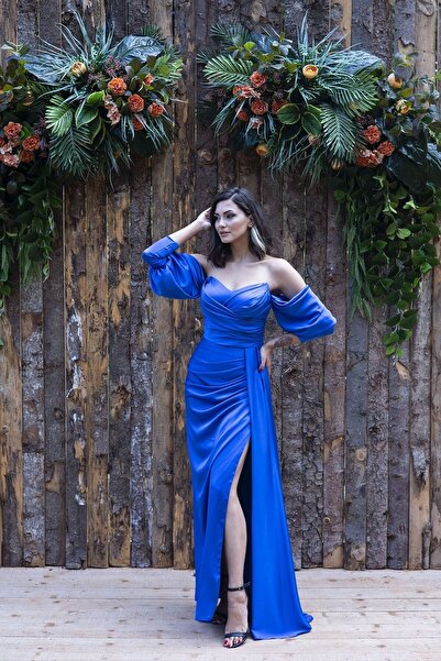 SpringStore Saks Balloon Sleeve Satin Evening Dress