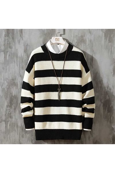 Touz Moda Unisex Oversize Streetwear Sweater - Black and White Striped