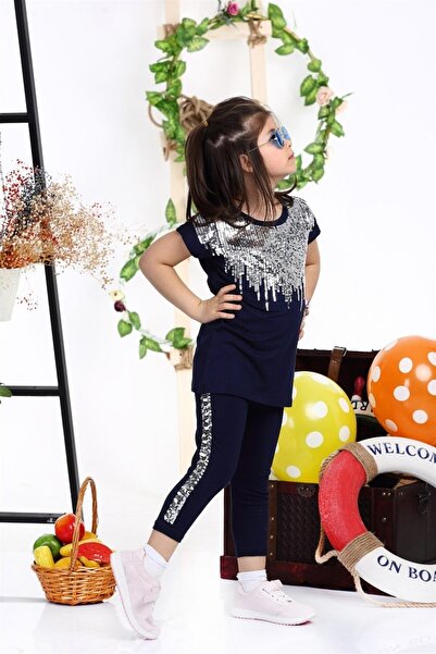 feyzamavm Payetli Lacivert Taytlı Kız Çocuk Takım