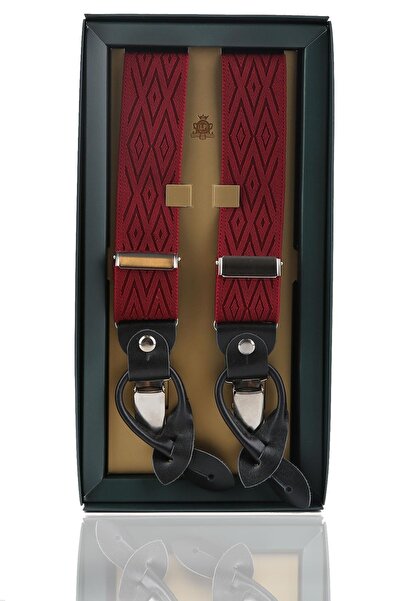 Kravatkolik Leather Linked Button Hole Jacquard Claret Red Trouser Strap Pan136
