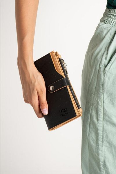 Paul Brand Black Tan Women's Print Patterned Lock Detailed Card Holder Wallet Pbu8020
