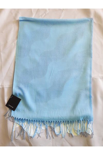 Sarar Mesh Plain Wave Patterned Blue Shawl