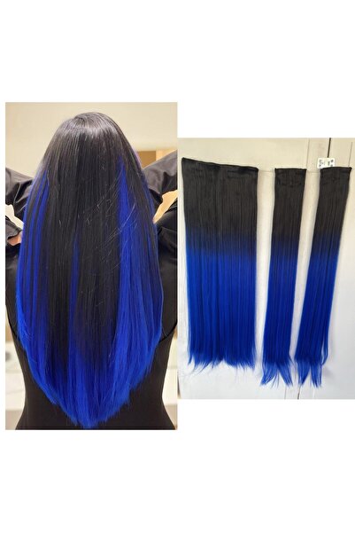 8 Kadına Dair Herşey Siyah Mavi Düz Uzun Yarım Ay Saç – 3 Parça Çıt Çıt 80cm ...