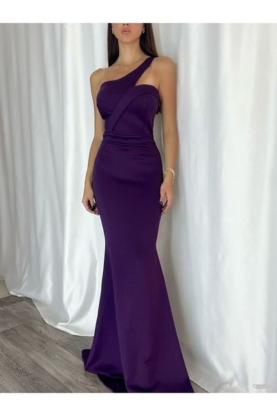 Secret Passion Lingerie Rochie lungă, elegantă, flexibilă, mov Scuba, guler, cu un singur umăr 582211 707
