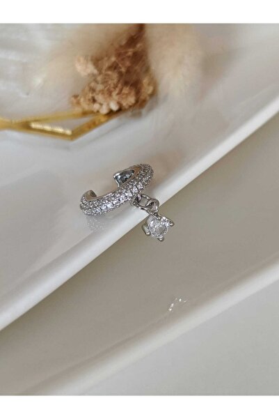 SU PERİSİ TAKI BİJUTERİ Gümüş Tek Taşlı Halka Earcuff