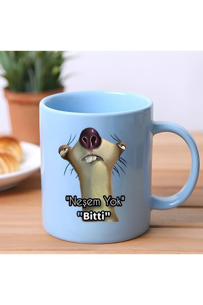 GünayStore Mavi Nescafe & Late Kupası Buz Devri Sid Neşem Yok Motto Kupa 250 Ml