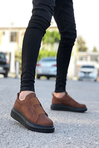 Rainon Store Brown - Tan Leather Elastic Outdoor Men's Sneaker