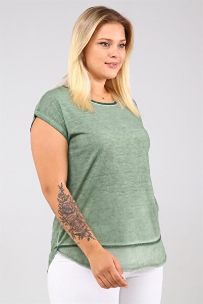Seamoda Light Green Viscose T-Shirt - Hem Chiffon Soft Washed