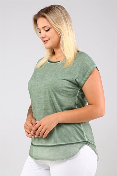 Seamoda Light Green Viscose T-Shirt - Hem Chiffon Soft Washed