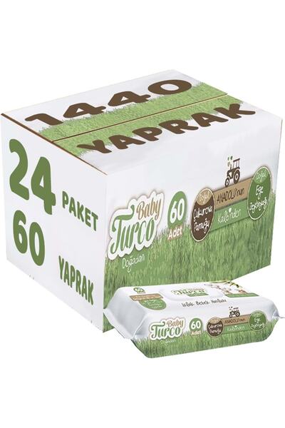 Baby Turco Islak Havlu Mendil Yenidoğan 60 Yaprak Doğadan 24 Lü Set (8pk*3) 1...