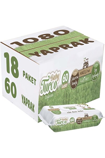 Baby Turco Islak Havlu Mendil Yenidoğan 60 Yaprak Doğadan 18 Li Set (6pk*3) 1...