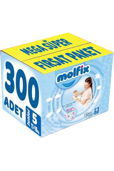 Molfix Bebek Bezi Beden:5 (11-18kg) Junior 300 Adet Mega Süper Fırsat Pk