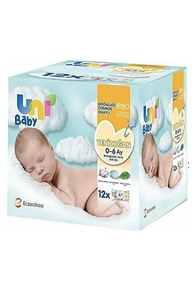 Uni Baby Newborn - Set of 12 480 Sheets and White Wet Wipes