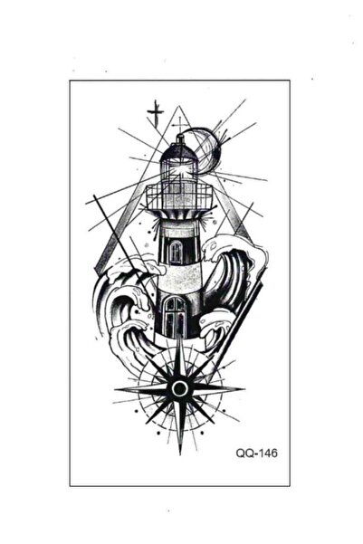 Mecit Tuhafiye Pusula Deniz Feneri Dalgalar Geçici Dövme