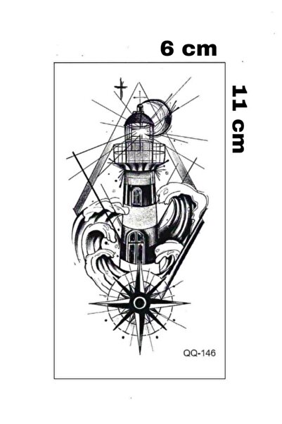 Mecit Tuhafiye Pusula Deniz Feneri Dalgalar Geçici Dövme