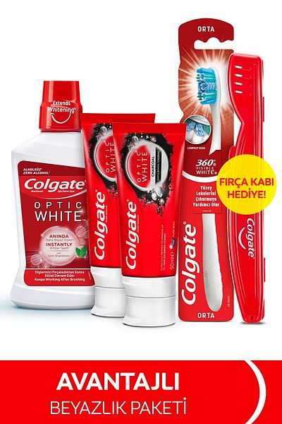 Colgate Optic White Toothpaste 50 ml X 2 Pieces + 360 Medium Toothbrush + Oral Care Water 250 ml
