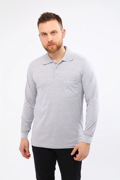 Çamdalı İş Elbiseleri Polo Neck Gray Long Sleeve Single Jersey Sweatshirt Business T-Shirt
