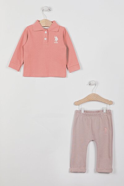 U.S. Polo Assn. Licensed Pink Baby Girl Long Sleeve Sweatshirt Set