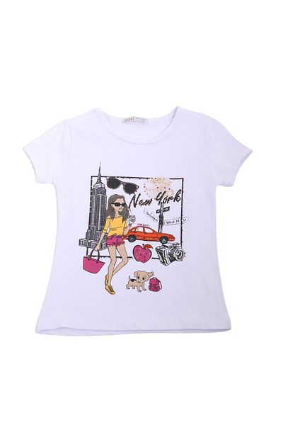 DOFİ Tricou cu imprimeu cu pietre colorate pentru fete