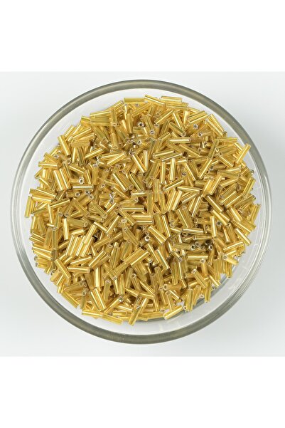 yfhobi 50 Gram - Cam Boru Boncuk, Takı Yapım Boncuğu, Boru Kum Boncuk, Gümüşlü Parlak Sarı Renk, K37