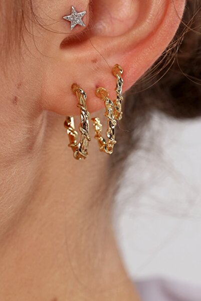 AURRARİ Kadın Gold Sarmaşık 3'lü Set Küpe