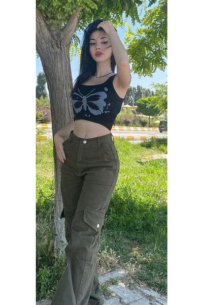 Gofeel Y2k Green Cargo Side Pocket Detail Trousers