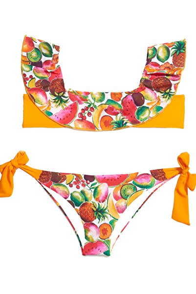 Bonesta Meyve Desenli Straplez Çocuk Bikini Takımı