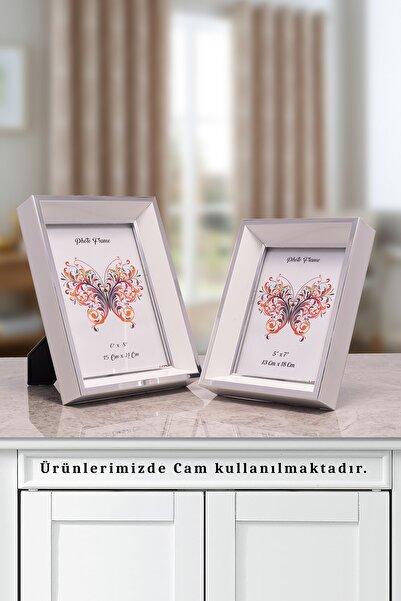 Seniste Milano Camlı Dekoratif Resim Çerçevesi 2'li Beyaz-gümüş Ayarlanabilir...