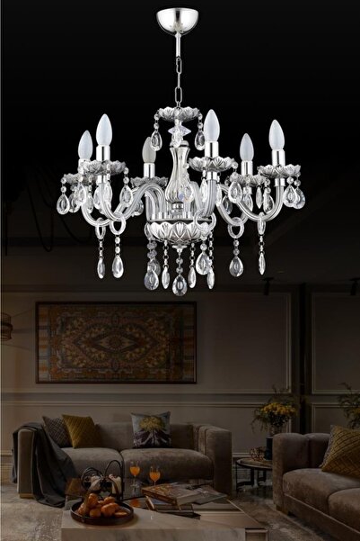 İstanbul Avize Almira 6'lı Füme Damla Taşlı Avize