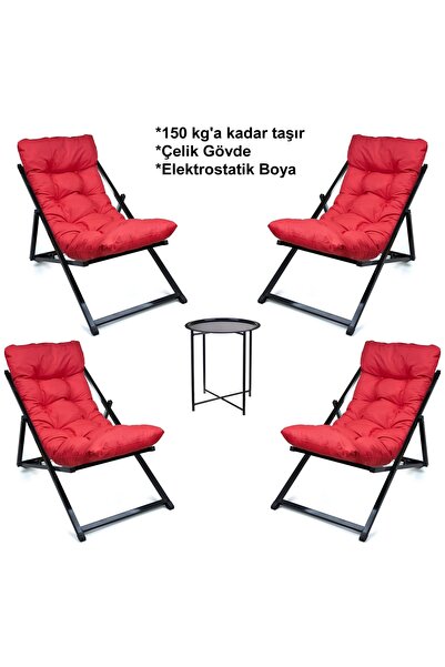 HUNDEMİR Minderli - Zipa Şezlong Seti Bahçe&balkon&teras&plaj Katlanır Dörtlü...